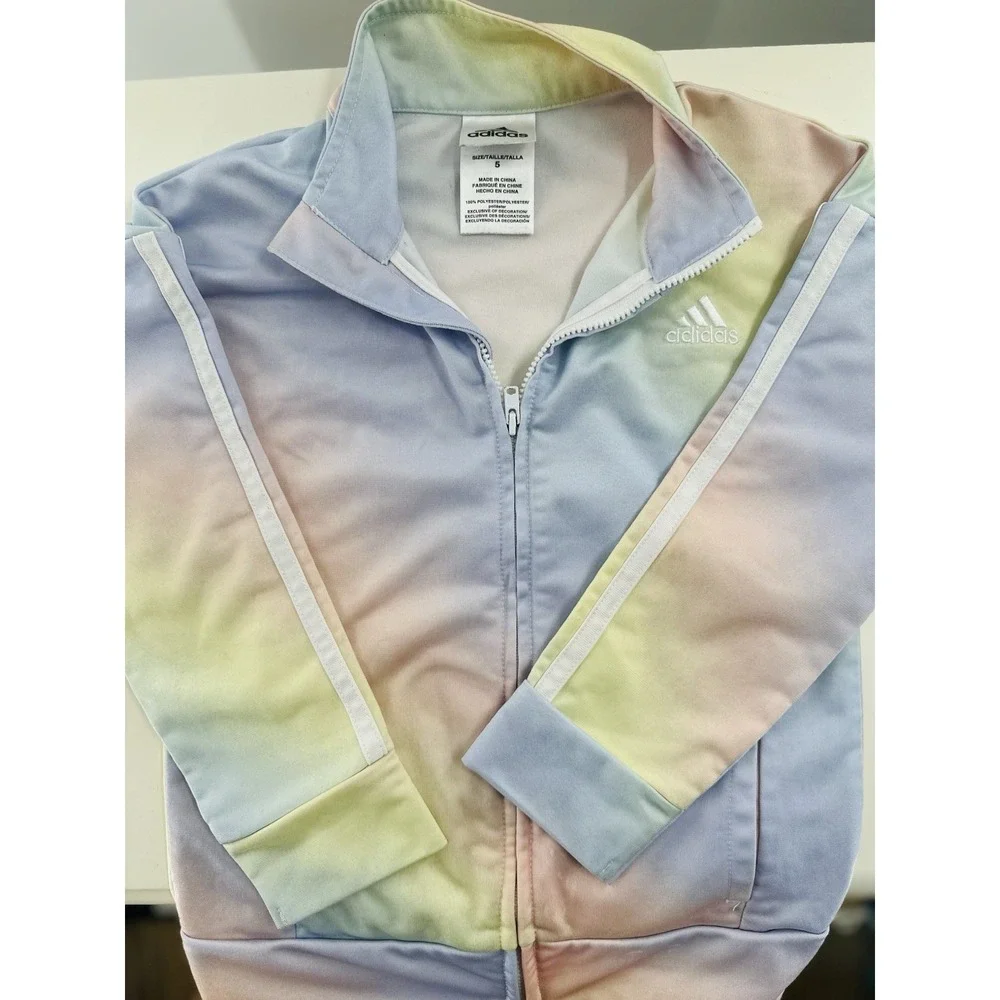 ADIDAS Track Suit‎ Jacket Zip Up Ombre Pastel Rainbow Tie Dye Size 5 Toddler